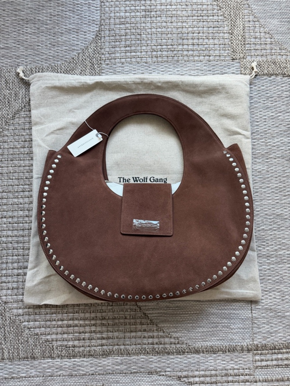 The Wolf Gang Inka Suede Studded Crescent Bag